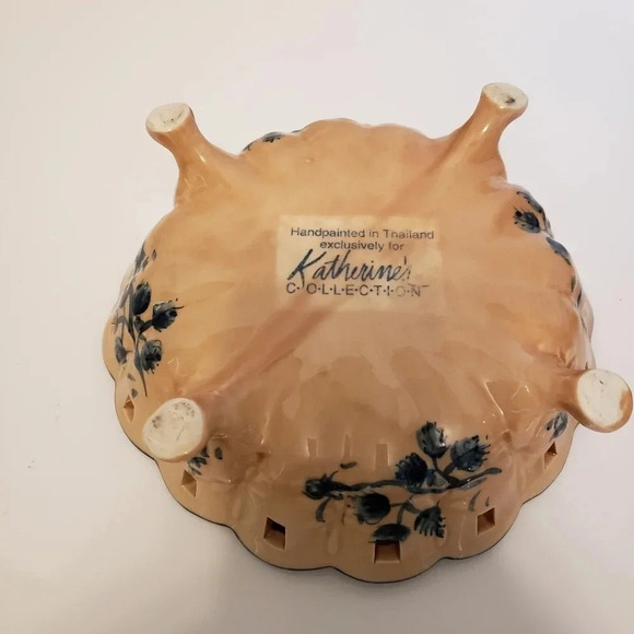 Vintage Katherine's Collection Handpainted Footed Blue Floral Candy Dish. - Picture 4 of 6